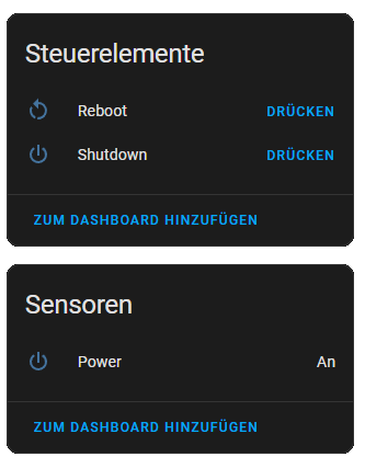 pc2mqtt controls in Home Assistant